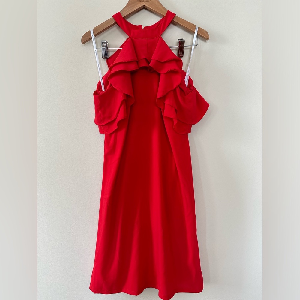 Red Ruffled Halter Dress
